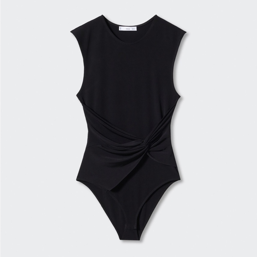 Mango Black Draped Bodysuit With Straps Size L